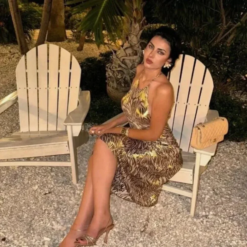 Zara Foil Animal Print Halter Midi Dress